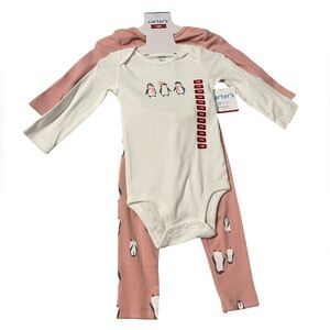 Carter’s 3-Piece Penguin Onesie Set 18M Pants‎ Bodysuit NWT Baby Outfit